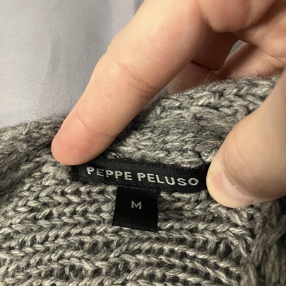 Peppe Peluso Sweater Womens Medium Knit Fringe Cardigan Chunky Boho Wool Blend - Picture 4 of 16